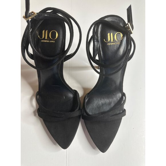 Jlo Jennifer Lopez Womens Black Strappy Stiletto Heels 7.5M With Buckle Strap - Picture 1 of 6